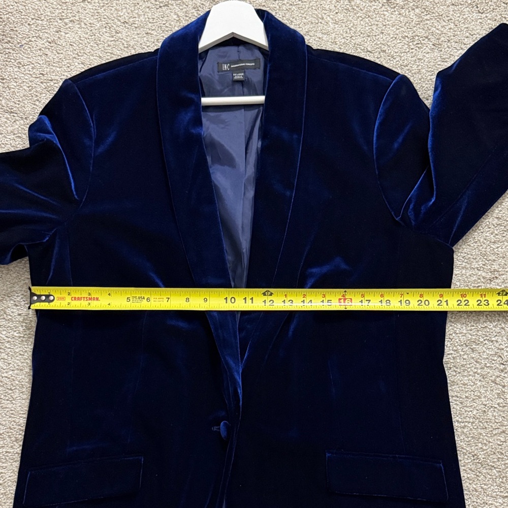 INC International Concepts Women XXL Royal Blue Velvet Shawl Lapel Lined Blazer - Picture 9 of 15